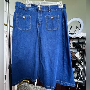 Blue Denim Skirt with Gold Buttons